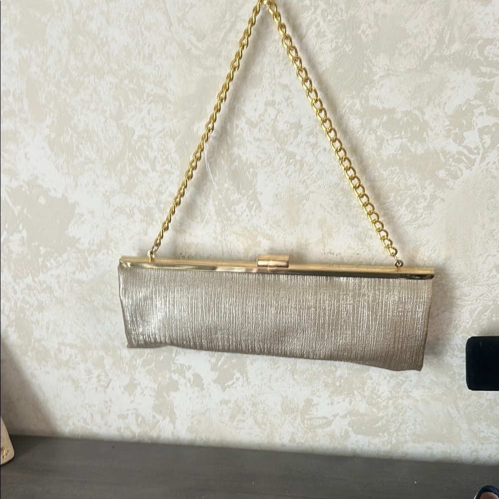 Vintage Gold Metallic Clutch with Chain Strap